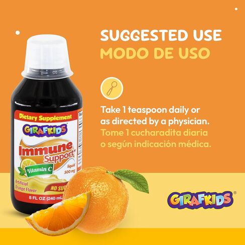 GirafKids Multivitamin Syrup for Children – 8Oz Fl Toddler Multivitamin Liquid Dietary Supplement – Rich in Omega 3, Beta Glucan, Quercetin, Vitamins – Delicious Peach Flavor in Saudi Arabia