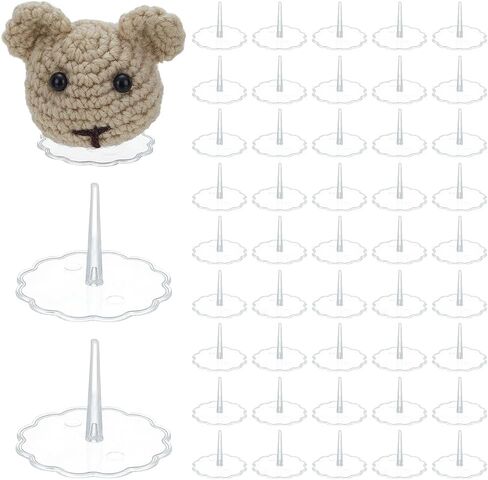 FINGERINSPIRE 50 Pcs Plastic Crochet Emotional Support Stands Clear P S Plastic Stand with 1.97 inch Wide Lace Edged Flat Round Base for Miniature Displays and Craft Projects for Crochet Enthusiasts in Saudi Arabia