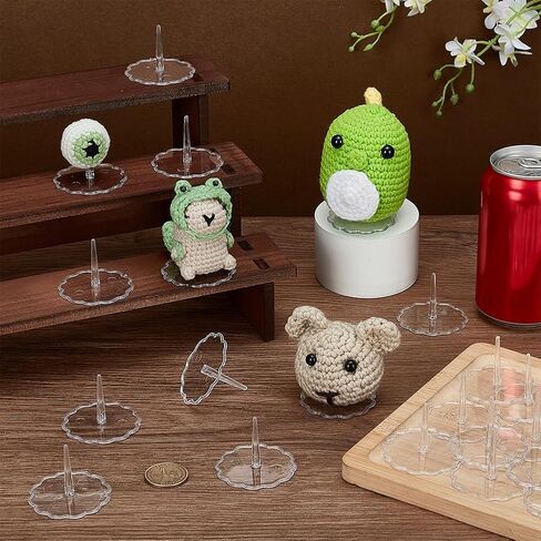 FINGERINSPIRE 50 Pcs Plastic Crochet Emotional Support Stands Clear P S Plastic Stand with 1.97 inch Wide Lace Edged Flat Round Base for Miniature Displays and Craft Projects for Crochet Enthusiasts in Saudi Arabia