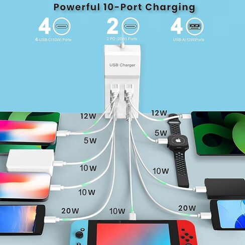USB C Charger, 10 Ports USB Charging Station, 50W Multi-Port USB C Charger in Kuwait