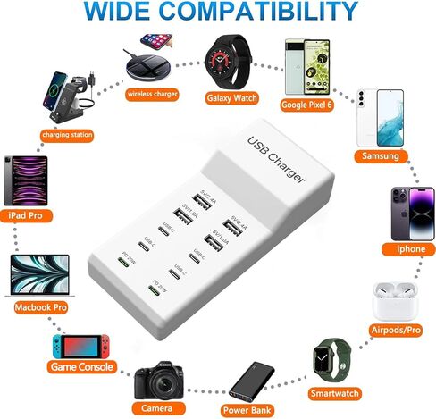 USB C Charger, 10 Ports USB Charging Station, 50W Multi-Port USB C Charger in Kuwait
