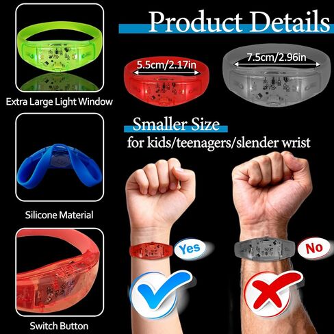 32 قطعة من أساور LED المتوهجة التي تعمل بالصوت، أساور مضيئة للأطفال تتوهج في الظلام، أساور الحفلات المفضلة للحفلات الموسيقية، وإكسسوارات الهذيان، وعيد الميلاد، ومهرجان الموسيقى in Kuwait
