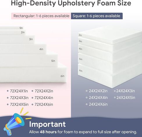 4" x 24" x 24" High Density Upholstery Foam - 1-Pack Firm Rectangular Foam Padding for Sofa Couch Cushion Replacement, Commercial & Home Use, Dining Chair, Craft & Project Foam in Saudi Arabia