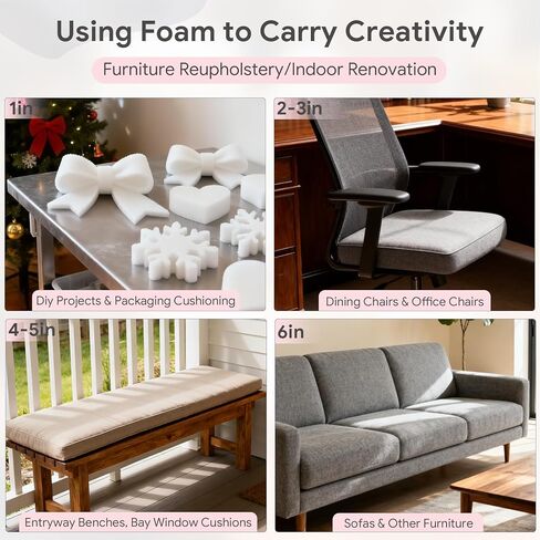4" x 24" x 24" High Density Upholstery Foam - 1-Pack Firm Rectangular Foam Padding for Sofa Couch Cushion Replacement, Commercial & Home Use, Dining Chair, Craft & Project Foam in Saudi Arabia