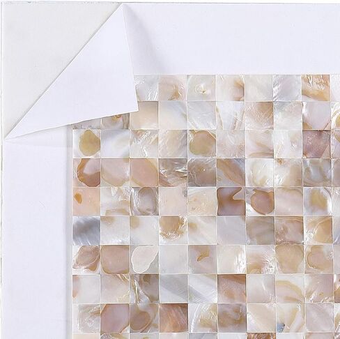 بلاط باكسبلاش مقشر وعصا من أم اللؤلؤ، مقاس 30.48 سم × 30.48 سم، بلاط فسيفساء ذاتي اللصق باللون الأبيض العاجي للمطبخ، وجدار الحمام (10، طبيعة بيضاء) in Kuwait