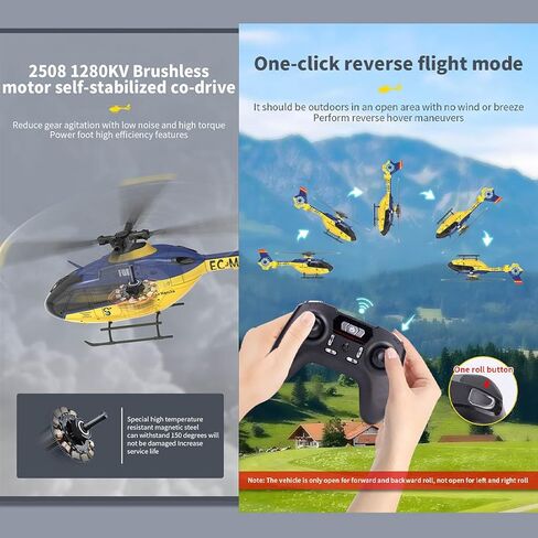 1/36 EC-135 RC Helicopter - 6CH 6-axis Gyro Direct Drive Brushless Motors, Dual 6G/3D Flight Modes with Auto-Hover, Stunt Airplane for Beginner in Saudi Arabia
