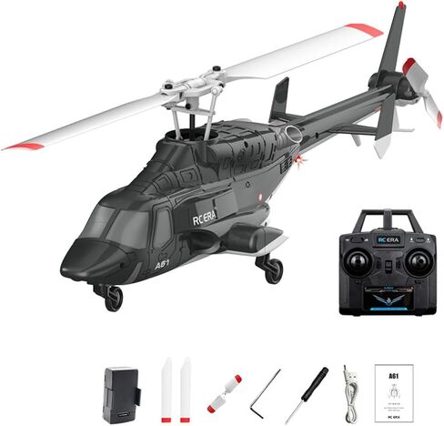 طائرة هليكوبتر A61 Mini AIR-Wolf RC - بمقياس 1/53 4 قنوات مع تثبيت الجيروسكوب، وثبات الارتفاع، وبطارية معيارية، وسهولة الإقلاع والهبوط بمفتاح واحد للمبتدئين وهواة RC (أحمر وأسود/بطارية واحدة) in Kuwait