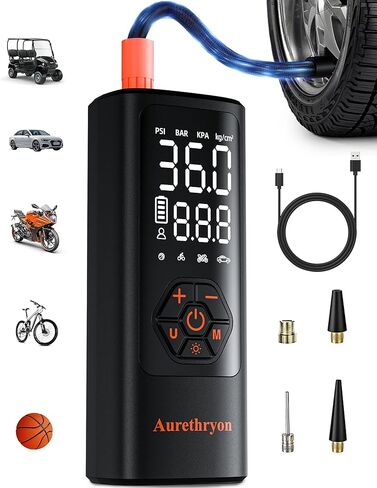 Tire Inflator Portable Air Compressor with Gauge, 150 PSI Mini Cordless Battery Powered Auto Air Pump for Car Tires - Electric Bike Tire Pump for Car/Motorcycle/Bicycle/Ball, Black in Saudi Arabia
