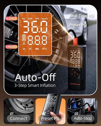 Tire Inflator Portable Air Compressor with Gauge, 150 PSI Mini Cordless Battery Powered Auto Air Pump for Car Tires - Electric Bike Tire Pump for Car/Motorcycle/Bicycle/Ball, Black in Saudi Arabia