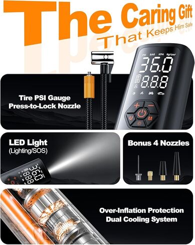 Tire Inflator Portable Air Compressor with Gauge, 150 PSI Mini Cordless Battery Powered Auto Air Pump for Car Tires - Electric Bike Tire Pump for Car/Motorcycle/Bicycle/Ball, Black in Saudi Arabia