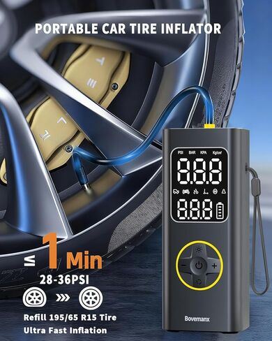 مضخة هواء لإطارات السيارة، ضاغط هواء محمول، بطارية منفاخ إطارات لاسلكية 150 رطل لكل بوصة مربعة للنفخ/الشحن مع سلك تيار مستمر 12 فولت، مقياس رقمي، ضوء LED للسيارة والدراجات النارية والدراجة والكرات والمزيد (أسود) in Kuwait