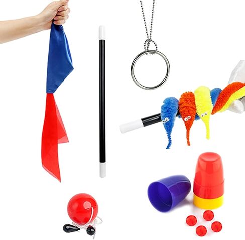 6Pcs Easy to Use Magic Tricks Set with Tutorial Video,Magic Wand, Magic Worm, Change Silk - Perfect Beginner Magician Props, Ideal Gift for Christmas & Birthday in Saudi Arabia