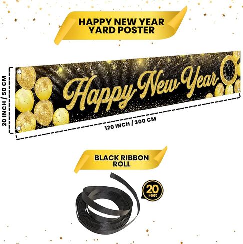 KatchOn, Happy New Year Banner 2026 - Large 120x20 Inch | Happy New Year Yard Sign for Happy New Years Decorations 2026 | NYE Banner Sign | NYE Decorations 2026 | New Years Eve Party Supplies 2026 in Saudi Arabia