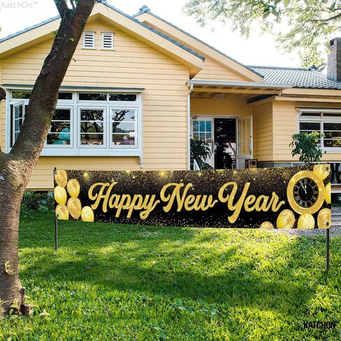 KatchOn, Happy New Year Banner 2026 - Large 120x20 Inch | Happy New Year Yard Sign for Happy New Years Decorations 2026 | NYE Banner Sign | NYE Decorations 2026 | New Years Eve Party Supplies 2026 in Saudi Arabia