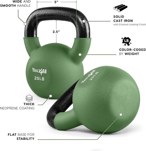 مجموعات Kettlebell المطلية بالنيوبرين من Yes4All - أوزان يدوية لصالة الألعاب الرياضية المنزلية ومجموعة أوزان الدمبل للتدريب 50 رطل in Kuwait