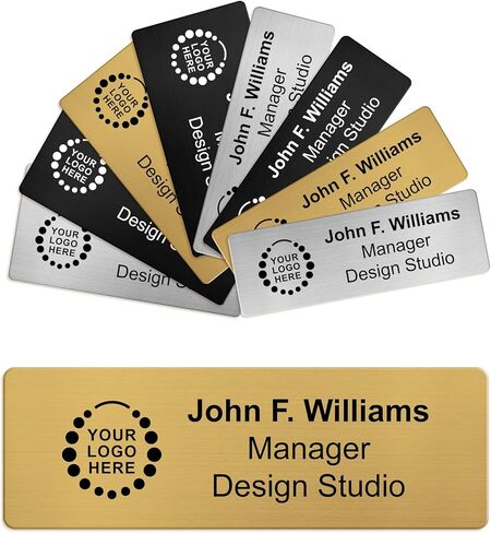 Custom Name Tag Badge Engraved with Text & Logo – Personalized ID Name Plate for Employees, Uniforms, Office – Pin or Magnetic Backing in Saudi Arabia