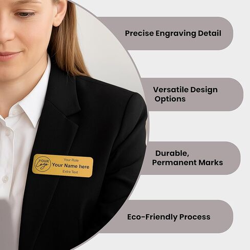 Custom Name Tag Badge Engraved with Text & Logo – Personalized ID Name Plate for Employees, Uniforms, Office – Pin or Magnetic Backing in Saudi Arabia