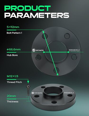 YHTAUTO 5x112mm Hub Centric Wheel Spacers 20mm Fits Mercedes-Benz C-Class C220, C230, C240, C280, C32 C43 AMG, E-Class E320, E420, E430, Tire Spacers w/ M12x1.5 Studs, 66.6mm Hub Bore 5 Lug 2PCS in Saudi Arabia