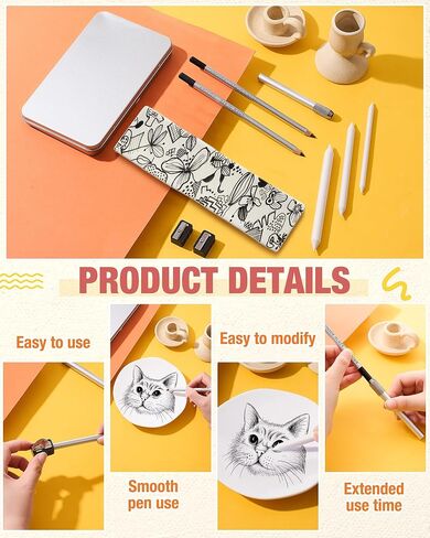 9 Pcs Underglaze Pencil Kits 2 Pcs Black Underglaze Pottery Pen for Ceramics with Blending Stump Pencil Extenders Sharpener Pen Case for Decorating Under Ceramic Pottery Bisque Ware in Saudi Arabia