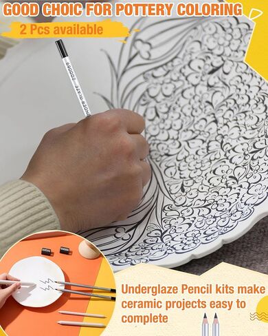 9 Pcs Underglaze Pencil Kits 2 Pcs Black Underglaze Pottery Pen for Ceramics with Blending Stump Pencil Extenders Sharpener Pen Case for Decorating Under Ceramic Pottery Bisque Ware in Saudi Arabia