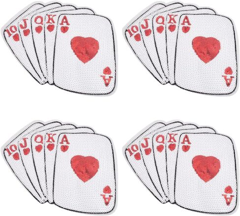 FINGERINSPIRE 4 Pcs Poker Playing Card Sequin Patches Red & White Poker 10 J Q K A Patch Paillette Sew/Iron on Patch Computerized Embroidery Applique Glitter Clothing Repair Patch for DIY Decor in Saudi Arabia