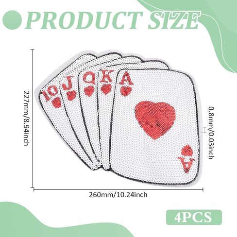 FINGERINSPIRE 4 Pcs Poker Playing Card Sequin Patches Red & White Poker 10 J Q K A Patch Paillette Sew/Iron on Patch Computerized Embroidery Applique Glitter Clothing Repair Patch for DIY Decor in Saudi Arabia