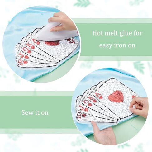 FINGERINSPIRE 4 Pcs Poker Playing Card Sequin Patches Red & White Poker 10 J Q K A Patch Paillette Sew/Iron on Patch Computerized Embroidery Applique Glitter Clothing Repair Patch for DIY Decor in Saudi Arabia