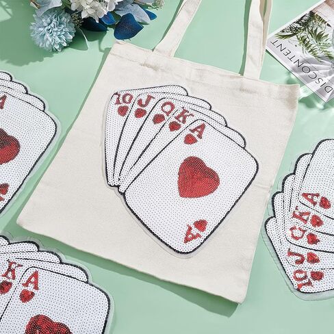 FINGERINSPIRE 4 Pcs Poker Playing Card Sequin Patches Red & White Poker 10 J Q K A Patch Paillette Sew/Iron on Patch Computerized Embroidery Applique Glitter Clothing Repair Patch for DIY Decor in Saudi Arabia
