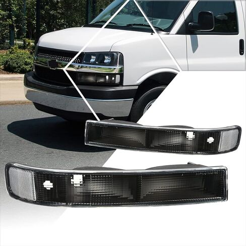 مصابيح إشارة الانعطاف لوقوف السيارات متوافقة مع 03-24 Chevy Express/GMC Savana، غطاء أسود/زاوية شفافة in Saudi Arabia