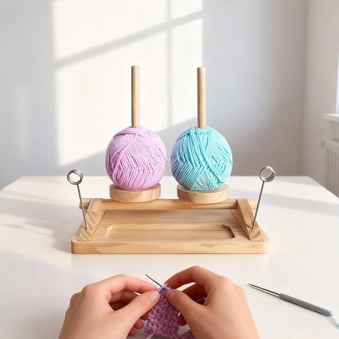 Viredelo Yarn Holder for Crocheting and Knitting，Wooden Yarn Spinner with Dual Axis Rotating Mechanism,Crochet Gift for Knitting Lovers,Walnut Color in Saudi Arabia