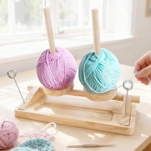Viredelo Yarn Holder for Crocheting and Knitting，Wooden Yarn Spinner with Dual Axis Rotating Mechanism,Crochet Gift for Knitting Lovers,Walnut Color in Saudi Arabia