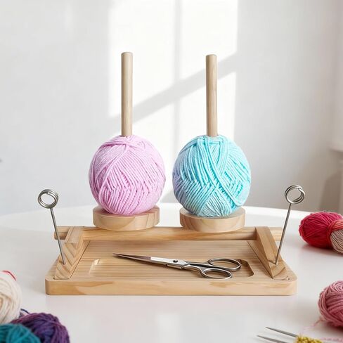 Viredelo Yarn Holder for Crocheting and Knitting，Wooden Yarn Spinner with Dual Axis Rotating Mechanism,Crochet Gift for Knitting Lovers,Walnut Color in Saudi Arabia