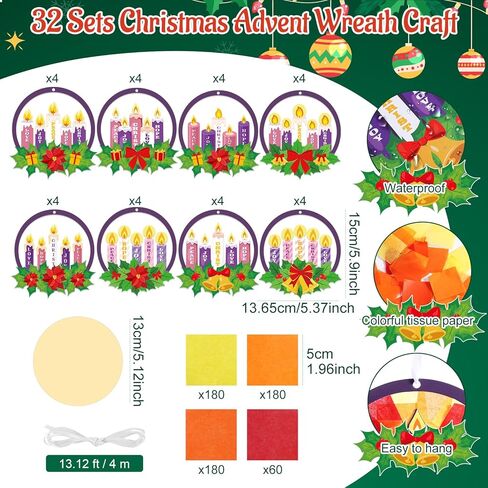 Tinlade 32 Set Winter Snowflake Craft Kit DIY Snowflakes Suncatchers Window Stained Glass Tissue Paper Glitter Blue Hanging Ornaments Decorations Make Your Own Xmas Winter School Activities in Saudi Arabia