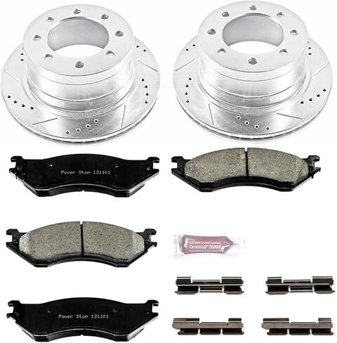 Power Stop K5490 Rear Z23 Carbon Fiber Brake Pads with Drilled and Slotted Brake Rotors Kit For 2006-2008 Dodge Ram 1500 | 2003-2008 Dodge Ram 2500 3500 Pickup in Saudi Arabia