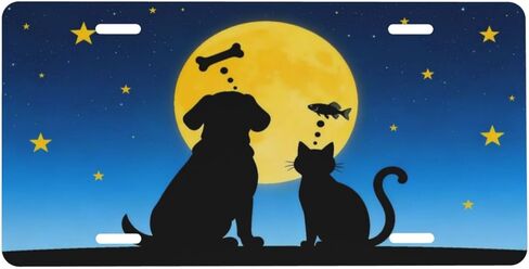 لوحة ترخيص أمامية للقطط والكلاب والقمر الليلية، لوحات ترخيص مزخرفة للسيارة، ملحقات ديكور معدنية من الألومنيوم، غطاء علامة زينة جديدة مع 4 فتحات للرجال والنساء، مقاس 6 بوصات × 12 بوصة in Kuwait
