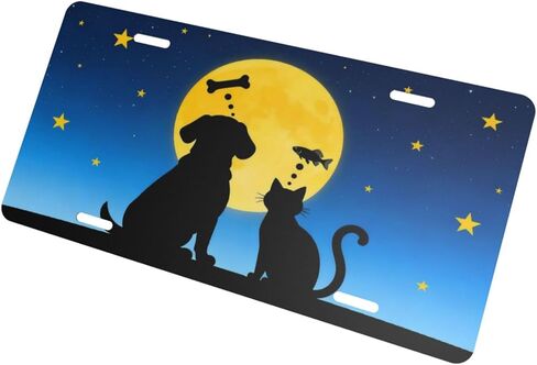 لوحة ترخيص أمامية للقطط والكلاب والقمر الليلية، لوحات ترخيص مزخرفة للسيارة، ملحقات ديكور معدنية من الألومنيوم، غطاء علامة زينة جديدة مع 4 فتحات للرجال والنساء، مقاس 6 بوصات × 12 بوصة in Kuwait