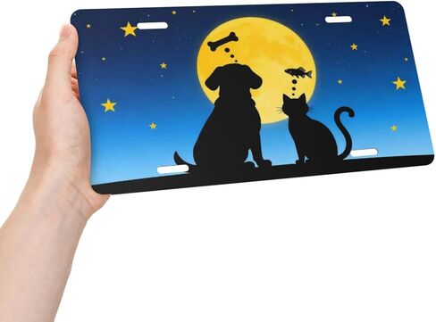 لوحة ترخيص أمامية للقطط والكلاب والقمر الليلية، لوحات ترخيص مزخرفة للسيارة، ملحقات ديكور معدنية من الألومنيوم، غطاء علامة زينة جديدة مع 4 فتحات للرجال والنساء، مقاس 6 بوصات × 12 بوصة in Kuwait