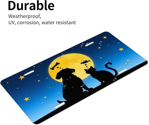 لوحة ترخيص أمامية للقطط والكلاب والقمر الليلية، لوحات ترخيص مزخرفة للسيارة، ملحقات ديكور معدنية من الألومنيوم، غطاء علامة زينة جديدة مع 4 فتحات للرجال والنساء، مقاس 6 بوصات × 12 بوصة in Kuwait