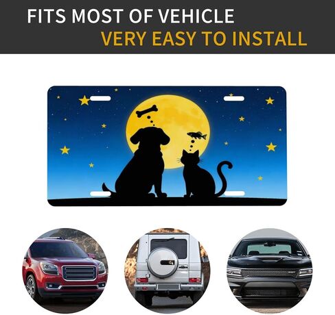 لوحة ترخيص أمامية للقطط والكلاب والقمر الليلية، لوحات ترخيص مزخرفة للسيارة، ملحقات ديكور معدنية من الألومنيوم، غطاء علامة زينة جديدة مع 4 فتحات للرجال والنساء، مقاس 6 بوصات × 12 بوصة in Kuwait