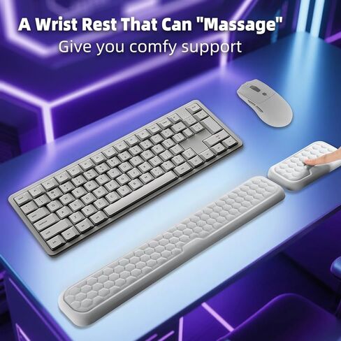 Wrist Rest for Keyboard and Mouse, Upgrade Enlarge Mouse Pad Wrist Rest, Ergonomic Memory Foam, Non-Slip Base for Computer Gaming & Office Work, 2 Piece Set, Grey (14.17x3.15+5.9x3.15 inch) in Saudi Arabia