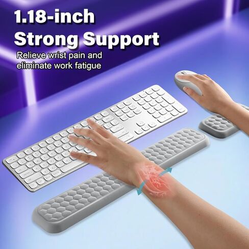 Wrist Rest for Keyboard and Mouse, Upgrade Enlarge Mouse Pad Wrist Rest, Ergonomic Memory Foam, Non-Slip Base for Computer Gaming & Office Work, 2 Piece Set, Grey (14.17x3.15+5.9x3.15 inch) in Saudi Arabia