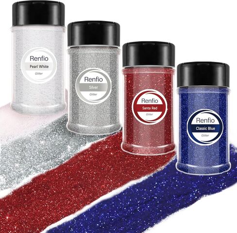 Renfio 4 Colors Glitter, USA Glitter, 1.94oz/55g Each Red White Blue Accessories, 1/128" USA Accessories Glitters Powder for America Themed Patriotic 4th of July Independence Day - Independence Night in Saudi Arabia