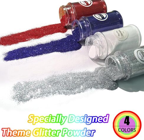 Renfio 4 Colors Glitter, USA Glitter, 1.94oz/55g Each Red White Blue Accessories, 1/128" USA Accessories Glitters Powder for America Themed Patriotic 4th of July Independence Day - Independence Night in Saudi Arabia