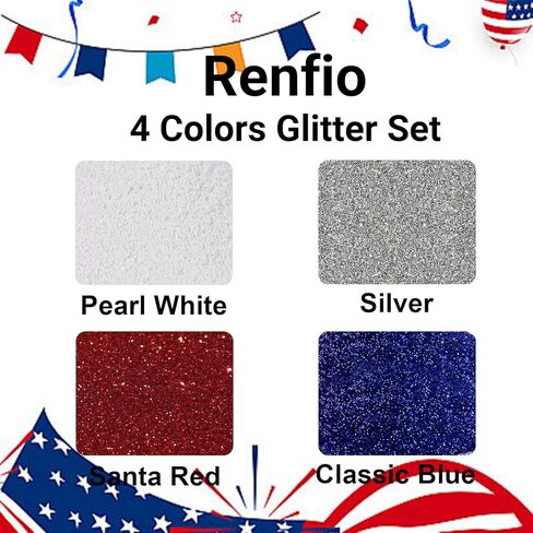 Renfio 4 Colors Glitter, USA Glitter, 1.94oz/55g Each Red White Blue Accessories, 1/128" USA Accessories Glitters Powder for America Themed Patriotic 4th of July Independence Day - Independence Night in Saudi Arabia