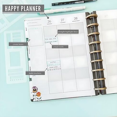 9 Pcs Handmade Flexible Record Template, Versatile Planner Stencils Set for Dot Grid Journals, Reusable Drawing and Checklist Templates, Plastic Stencil Drafting Tools with Coils Discs and Rings in Saudi Arabia