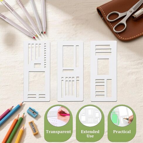 9 Pcs Handmade Flexible Record Template, Versatile Planner Stencils Set for Dot Grid Journals, Reusable Drawing and Checklist Templates, Plastic Stencil Drafting Tools with Coils Discs and Rings in Saudi Arabia