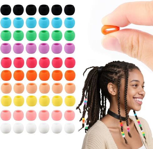 100 قطعة من خرز السيليكون الناعم مقاس 6 × 9 مم من AD Beads للشعر، ألوان مختلطة مع 80 شريطًا مطاطيًا، مجموعة أدوات وصندوق تخزين للضفائر والأساور والحرف اليدوية in Kuwait