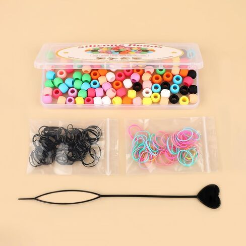 100 قطعة من خرز السيليكون الناعم مقاس 6 × 9 مم من AD Beads للشعر، ألوان مختلطة مع 80 شريطًا مطاطيًا، مجموعة أدوات وصندوق تخزين للضفائر والأساور والحرف اليدوية in Kuwait