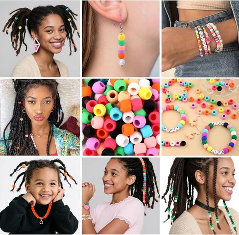 100 قطعة من خرز السيليكون الناعم مقاس 6 × 9 مم من AD Beads للشعر، ألوان مختلطة مع 80 شريطًا مطاطيًا، مجموعة أدوات وصندوق تخزين للضفائر والأساور والحرف اليدوية in Kuwait