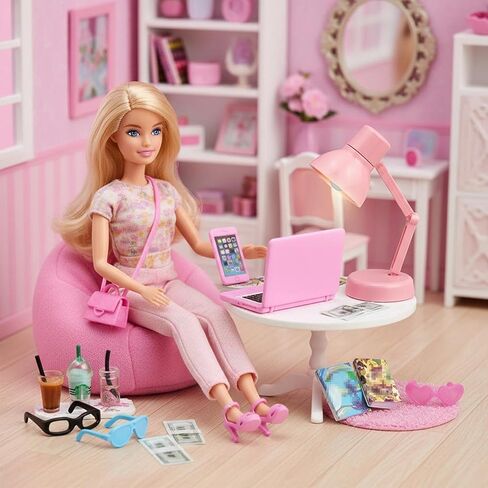 20Pcs Dollhouse Miniature Laptop Computer Tablet Phone Lamp Book Glasses Coffee Headset Simulation Accessories 1/12 1/6 Toy Pad Play Set Fits Barbie Doll Girl Mini Drink Party Office (Pink) in Saudi Arabia
